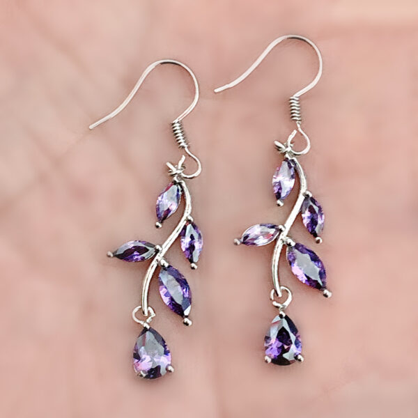 Inlaid Zircon Leaf-shaped Earrings - Image 2